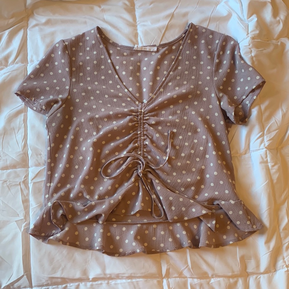 Purple polka dot blouse
